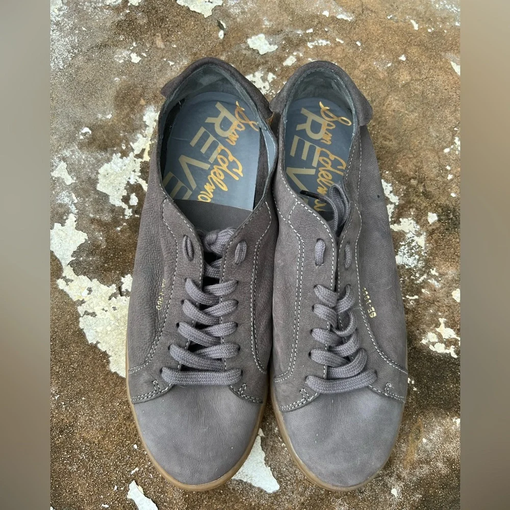 Sam Edelman JAYME River Rock Gray Brown Leather Casual Sneaker Size 8.5M